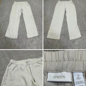 Chicos womens pullon wide leg sz 2 high rise linen blend light weight beachy